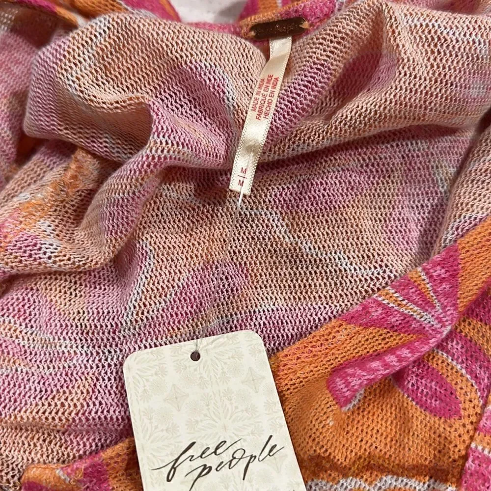 Free People NWT Through The Meadow Ruched Mesh Top in Grapefruit Seltzer size M